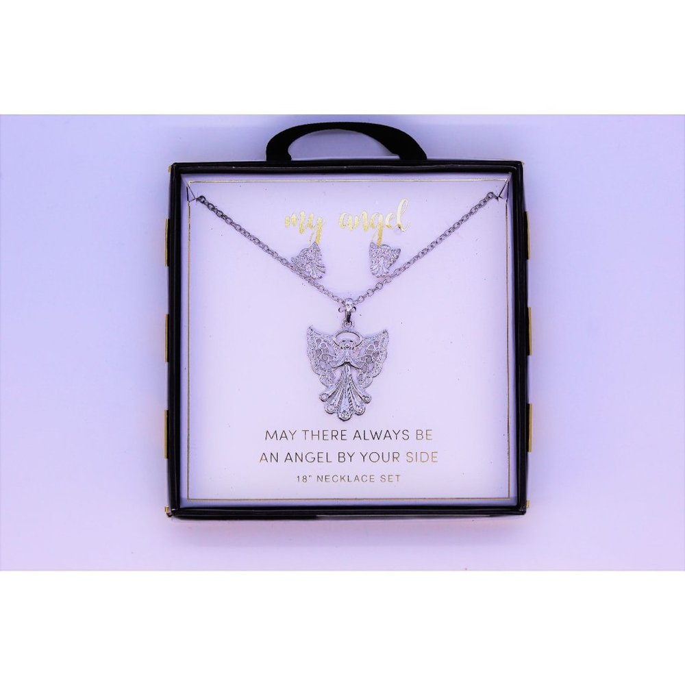 My Angel 18" Necklace & Earring Set NEW IN BOX Silver Fashion Jewelry